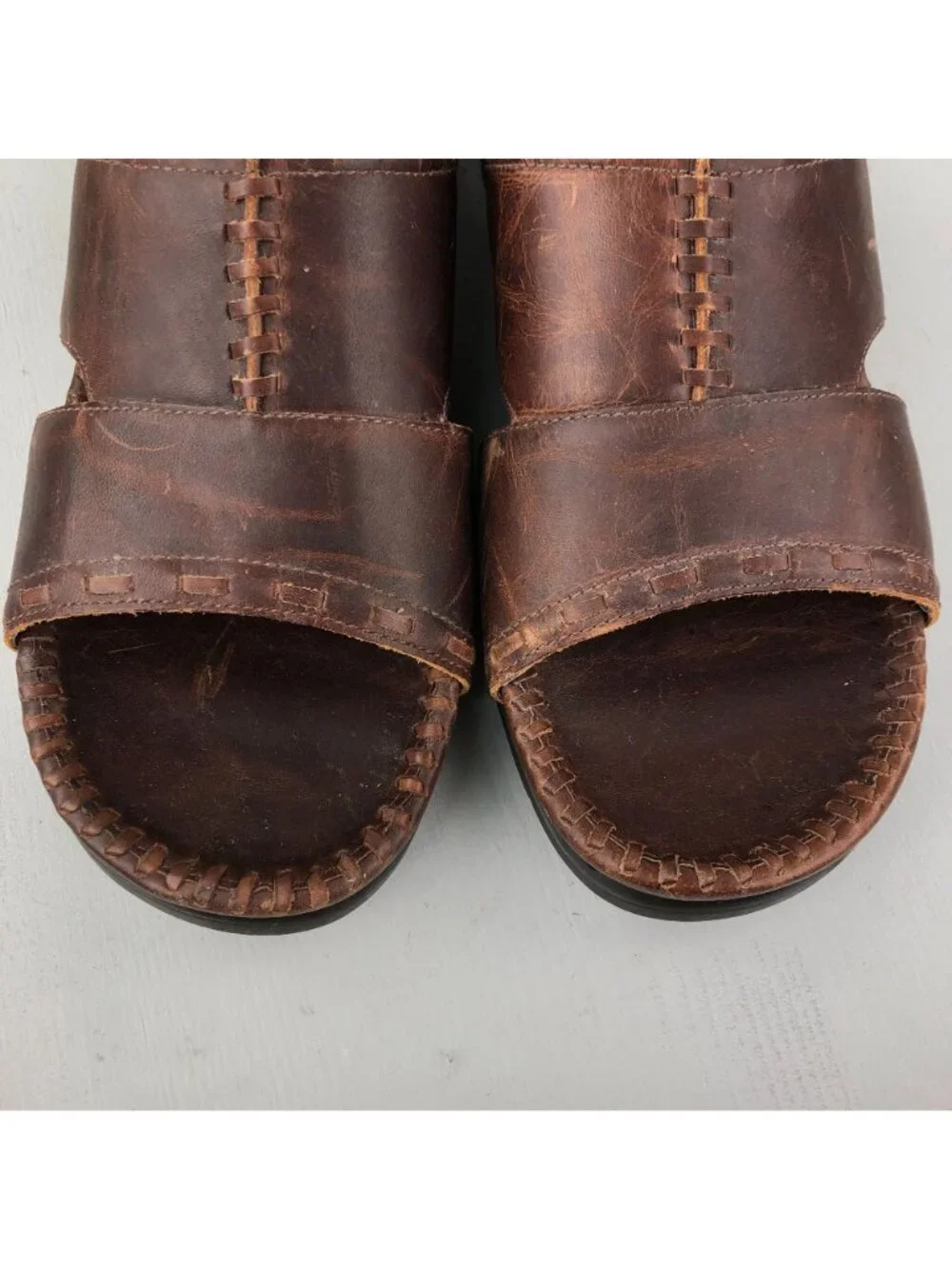 Ocean Pacific Men's 9 Karma Brown Leather Open Toe Boho Jesus Sandals BRAZIL